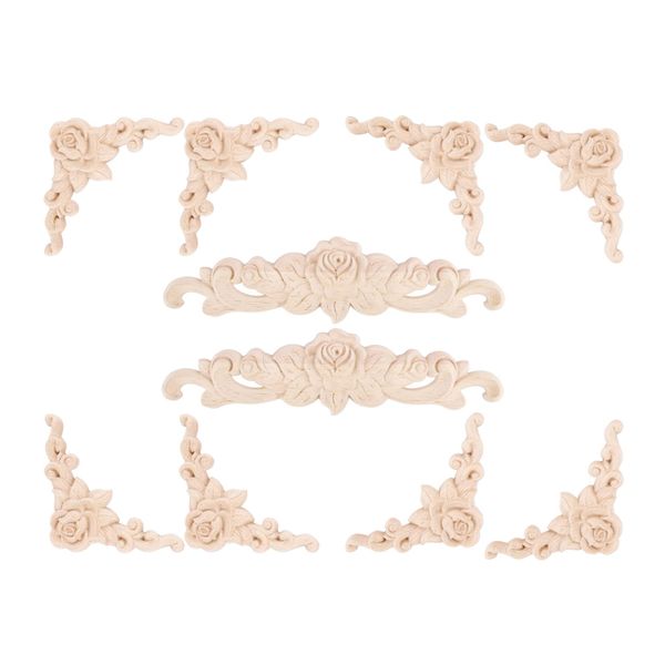 10 Piece Wood Carved Applique Corner Decorative for Furniture Cabinet