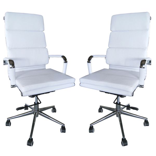 Classic PU Cushion High Back Office Chairs-Set of 2 Per Box-White