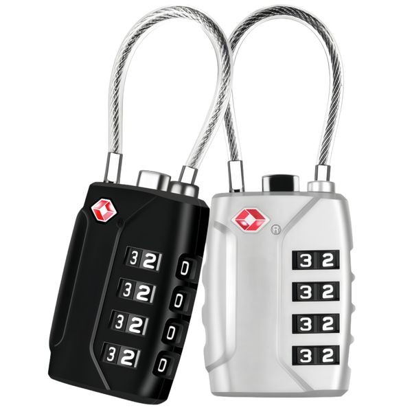 2 Pack TSA Approved Travel Luggage Locks, 4-Digit Metal Cable Combination