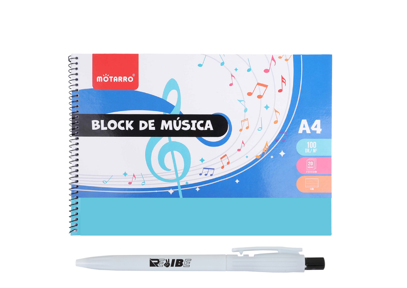 Manuscript Music Note Song Writing Book 8 Staves 20 Sheets with ReVibe Pen