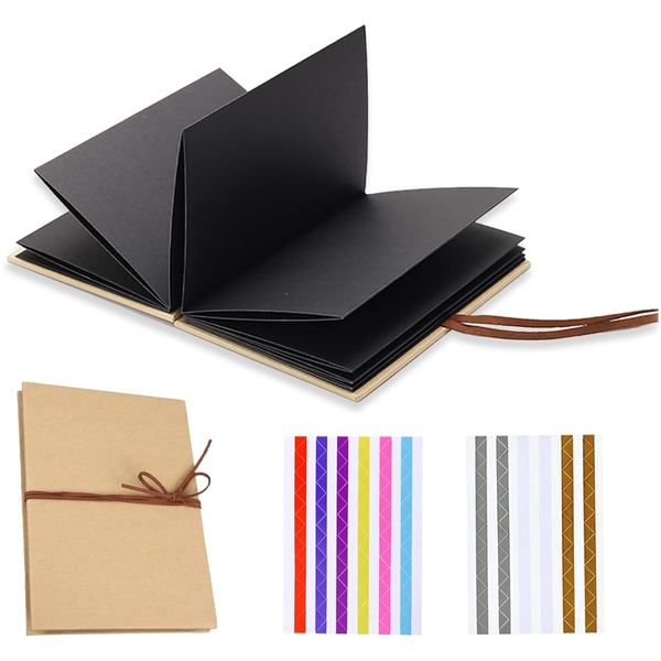 Scrapbook Album, Small, Folding Photo Album with 30 Black Inserts (8 Inches