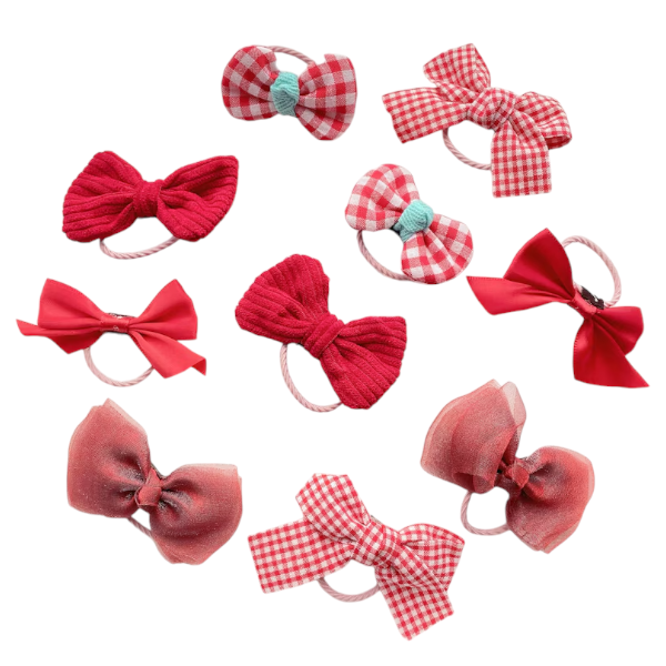 10Piece Cute Bowknot Hair Ties For Girls - Red
