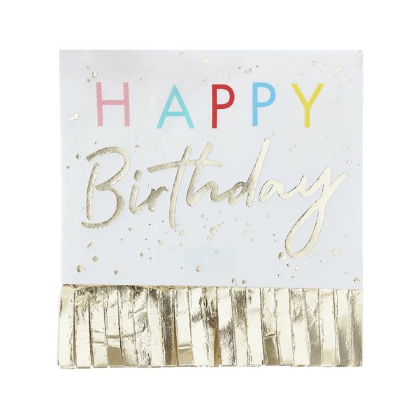Mix It Up - Happy Birthday Fringe Gold Napkins