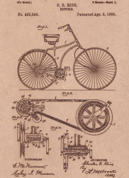 Vintage Patent Sketch Style Bicycle - Unframed