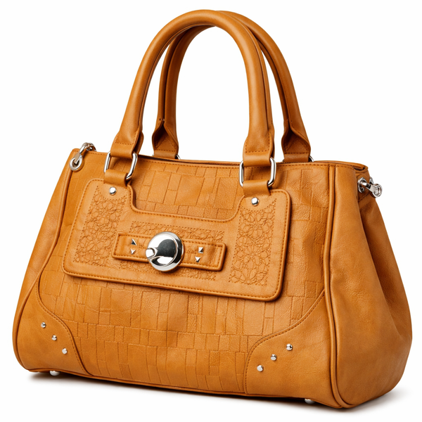 Classic PU Leather Handbag with Metal Buckle Detail
