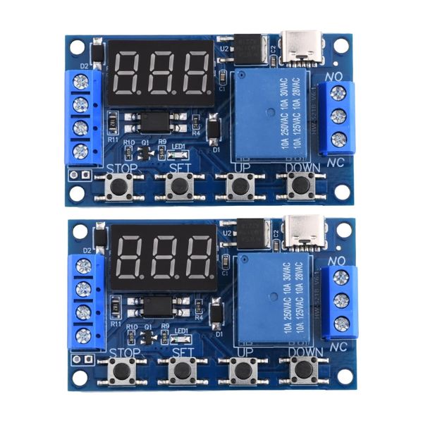 2Piece DC 6-30V Cycle Timer Programmable Delay Relay Module with LED Display