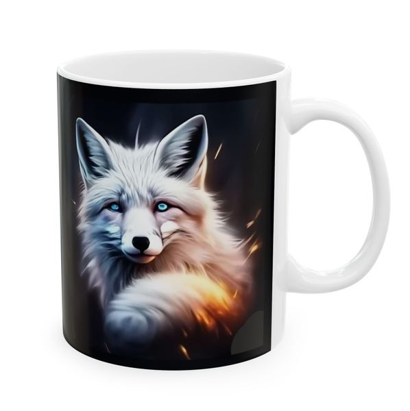 Mug - White fox with glowing blue eyes and red flames