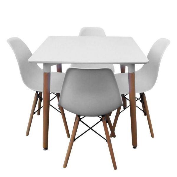 Square Table with 4 Chairs - White