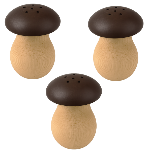 3 Piece Mushroom-Shaped Wooden Salt Shaker