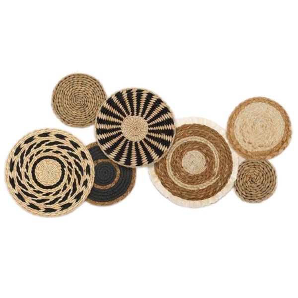 Decor Round Boho Wall Rattan Wicker Shelf Baskets 7 Piece