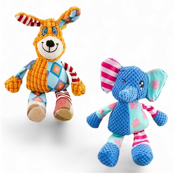 Elephant &amp; Kangaroo Chew-Proof Squeaky Dog Toy Set