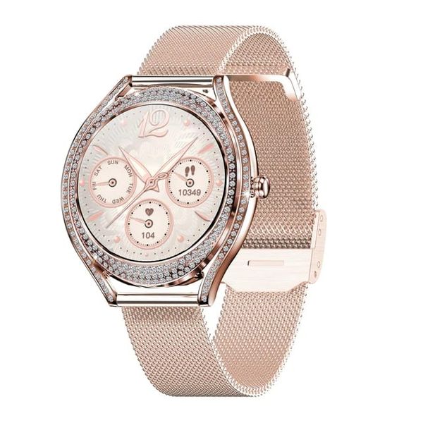 Smart Watch for Women-Elegant Health Monitoring Stainless Steel Strap-Gold