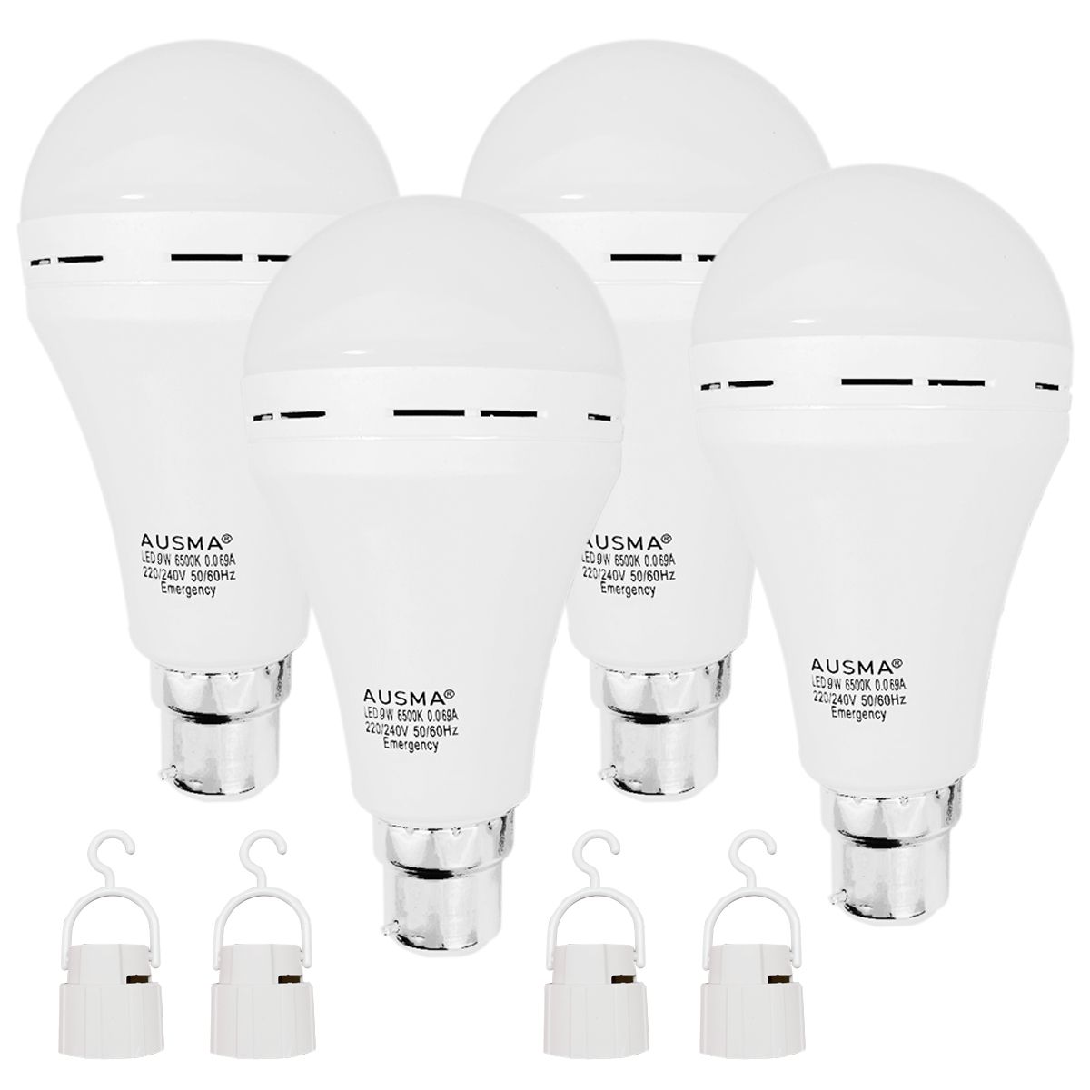 AUSMA 4 Pack 9W Emergency LED Light Bulb B22 Rechargeable for