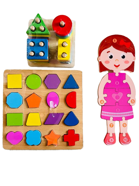 Educational Wooden Pattern Blocks Playset - Pack of 30 - School Bus