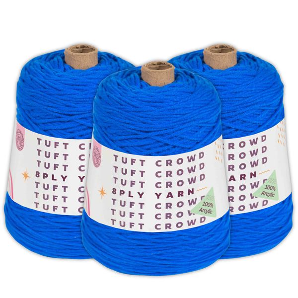 Blue Yarn Single Colour, 8-ply Tufting Yarn, 100% Acrylic Yarn (3x400g)