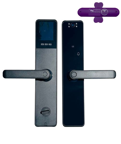 Smart Lock Door Handle with Visual Cat's Eye and Doorbell