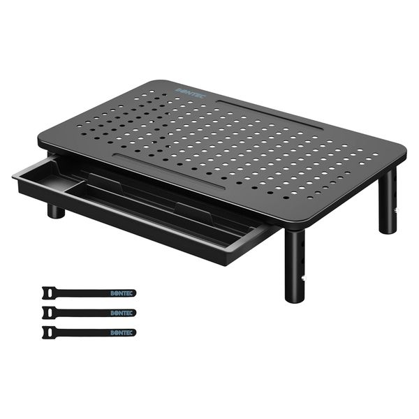 Bontec Monitor Laptop 3 Height Adjustable Desk Riser Stand Storage Drawer