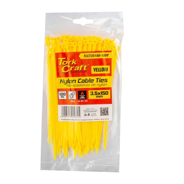 Tork Craft - Nylon Cable Ties 3.5mm x 150mm Yellow - 100 Pieces