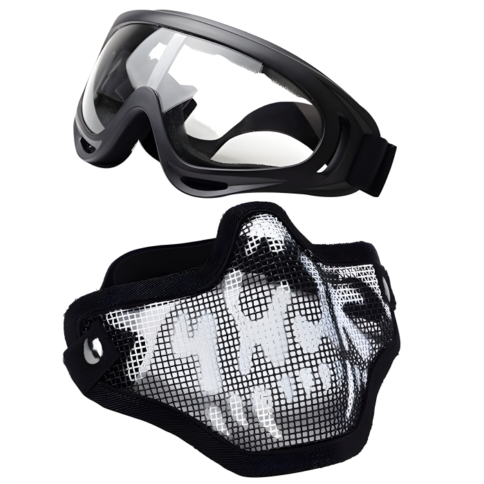 2pcs Airsoft Mask Sports Protective Goggles Tactical Half Face Mask Glasses