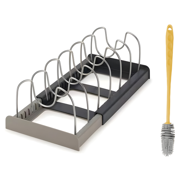 Expanding Cookware Organizer Rack + Silicon Natan Bottle Brush