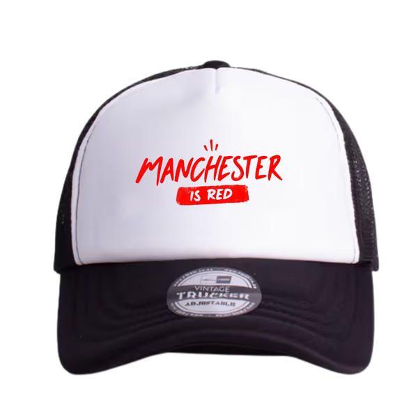 Black and White Trucker Cap - Manchester is Red Supporter Cap