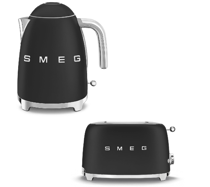 Smeg 50's Retro 1.7 L Kettle Plus 2 Slice Toaster Combo Matt Black Range