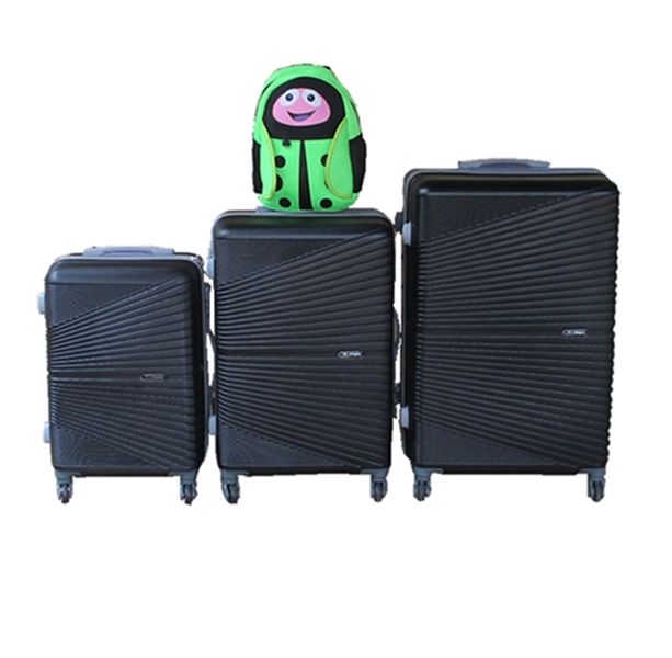 Black 3-Piece ABS Trolley Luggage Set with Green Ladybug Backpack
