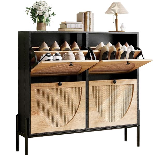 Shoe Rack Flip-Top Storage Cabinet Organizer with Adjustable Shelves, Large