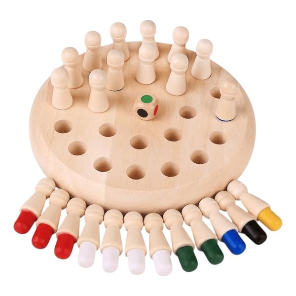 26 Piece - Children's Wooden Memory Chess Game - Brown