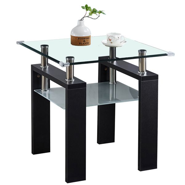 Glass Side Coffee Table 2 Tier End Table Nightstand Bedside Table