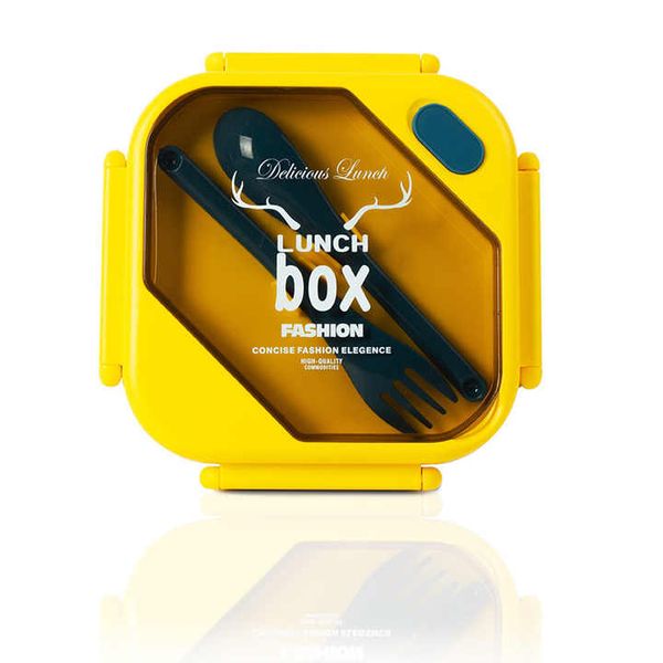 Yellow Square 2 Lunch Box With Spoon &amp; Flask Cup