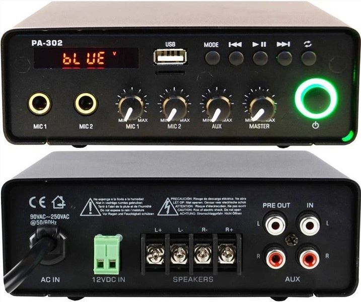 Kentech PA302MBT PA Amplifier 30W 12VDC &amp; 220V Mains with USB/SD Card