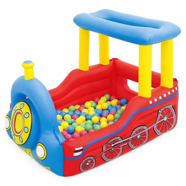 Kids Inflatable Train Ball Pit Playhouse - Red, Blue, and Yellow