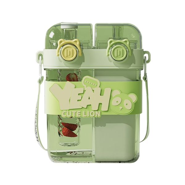 Large Capacity Kawaii Water Bottle - Double Straw Travel Cup -750ml