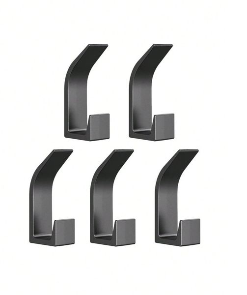 5 Piece Bathroom Black Plastic Wall Utility Hooks No Drill Adhesive Mount