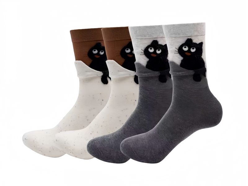 Kingdushi 2 Pairs Funny Cat Socks, Cute Animal Novelty Crew Socks For Women