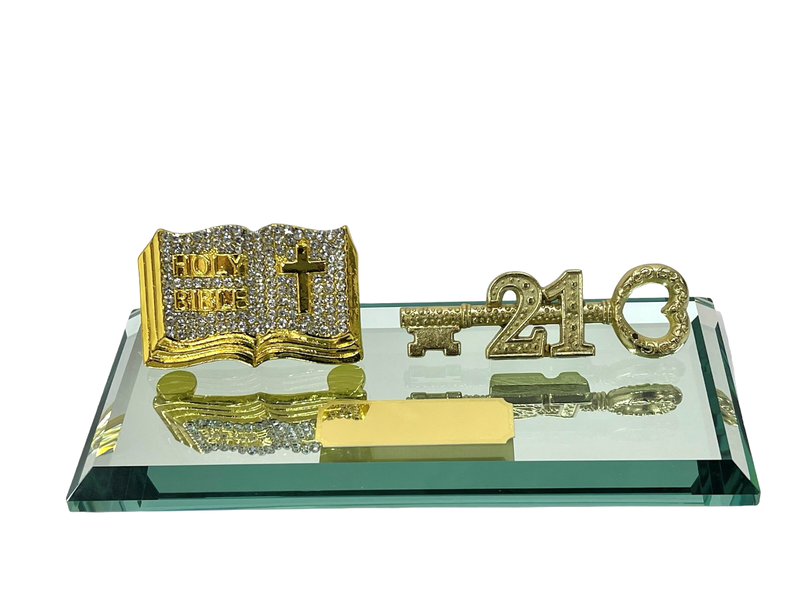 21st Key Gold Holy Bible Diamante Style on Mirror Base21st Key Gold Holy Bible Diamante Style on Mirror Base