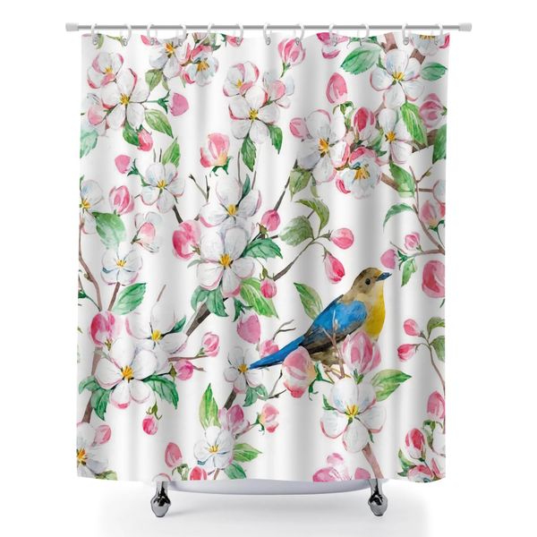 Botanical Bird Print Waterproof Shower Curtain, 180x180cm Bath Curtain