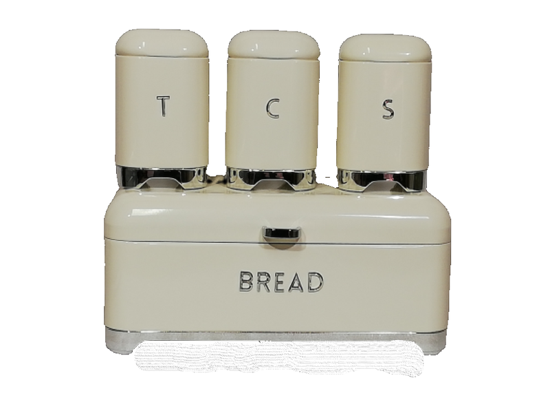 Bread Bin With Tea Coffee Sugar Canister Set - Retro 4 Piece