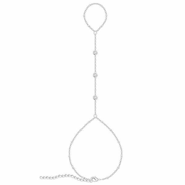 Elegant Hand Chain Bracelet with Crystal Accents - Silver