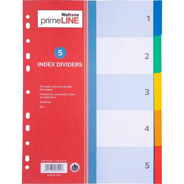 PrimeLine Subject Dividers A4 Polypropylene Tabbed Set of 5 x8
