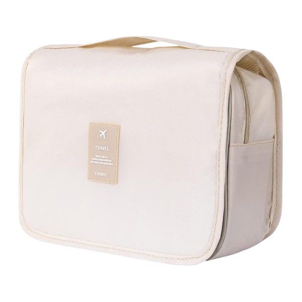 Multi-Compartment Waterproof Toiletry Bag With Hanging Hook - Beige