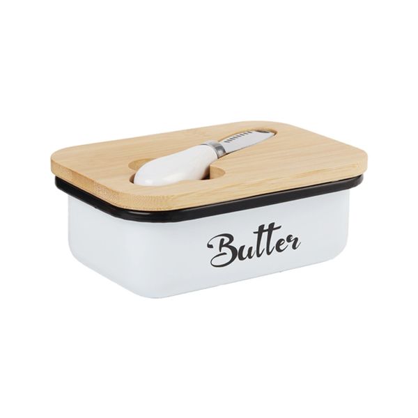 White Metal Butter Keeper With Lid