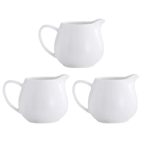 Dream Home Porcelain Creamer with Handle, Pure White Cream - Set of 3