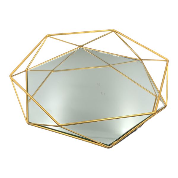 Tray With Mirror And Geomatrical Wire Frame 32x8cm