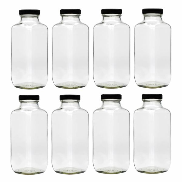 16 oz Glass Juice Bottles with Lids 8 Pack,Reusable Glass Drink Bottles