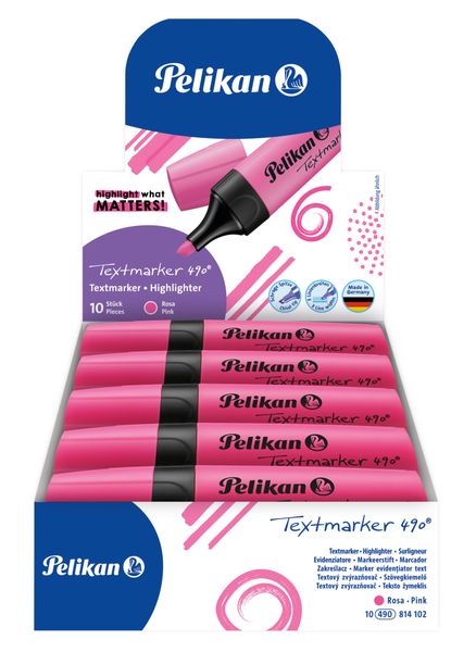 Pelikan Highlighter 490 , 10 pcs. in Folding Box, Neon Pink