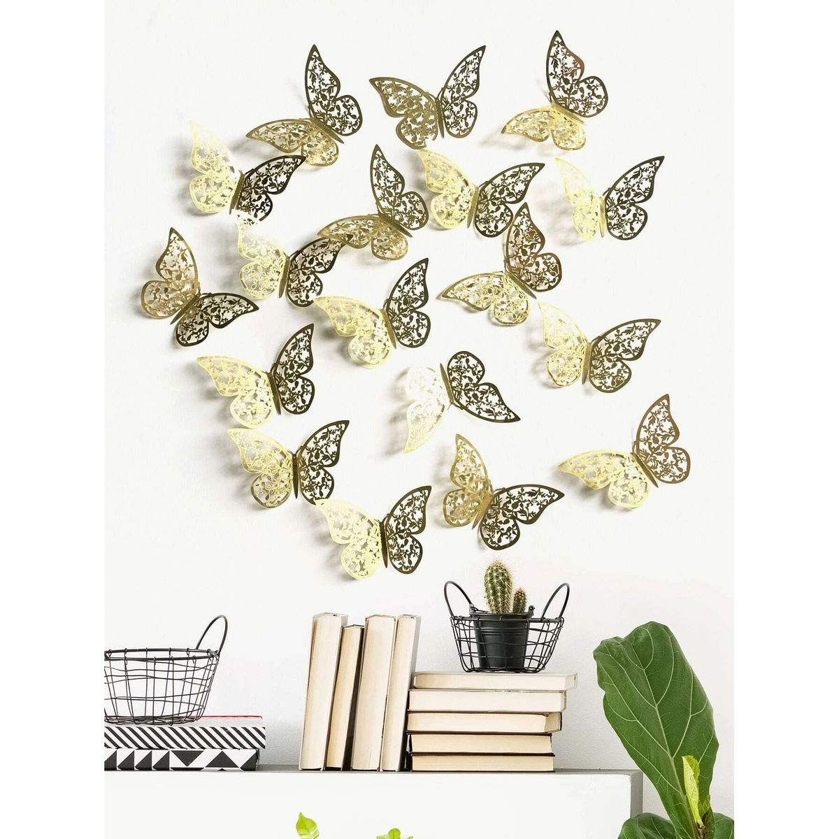 3D Golden Hollow Butterfly Stickers 18 Pieces