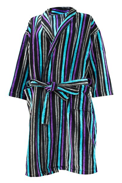 Bunty's Black Multistripe Velvet Bathrobe (One Size Fits All)