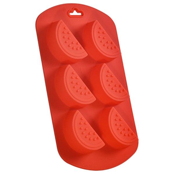 1 Piece - 6-Cavity Watermelon Shaped Silicone Mould With Hanging Hole - Red